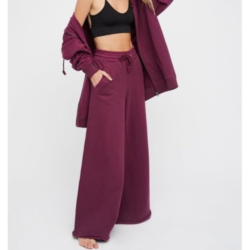 Intimately Free People Easy Track Wide Leg Sweatpants in Plum